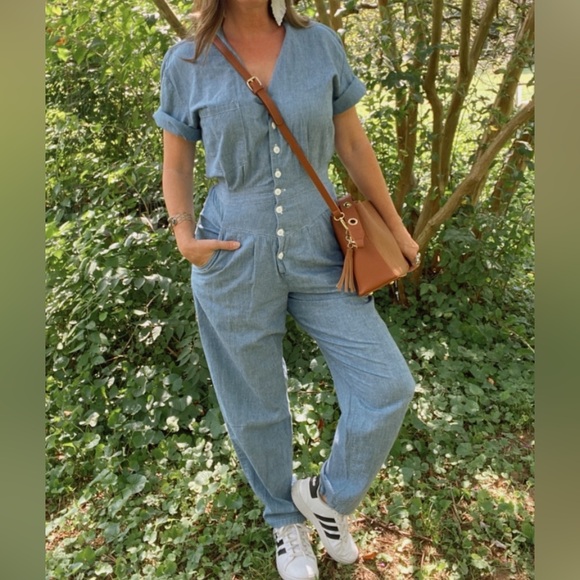 Vintage blue chambray jumpsuit - Picture 1 of 11